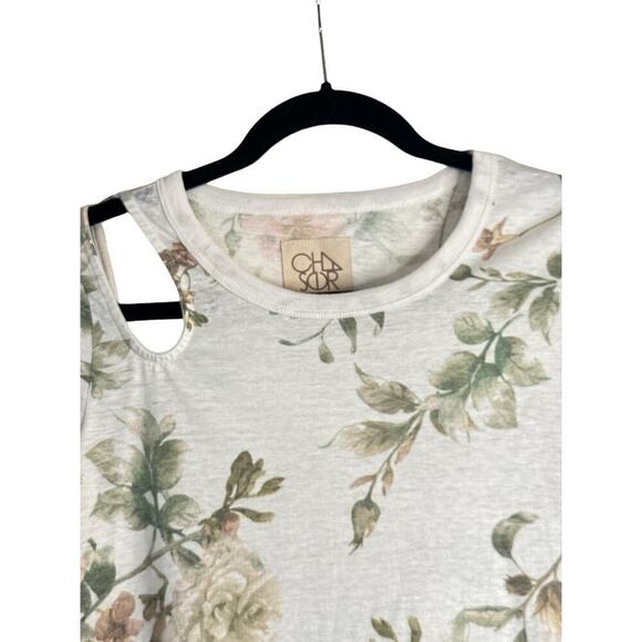 Chaser Women's Cut Out Shoulder Long Sleeve Floral Pullover Top Sz M Cream NWOT - Picture 4 of 6